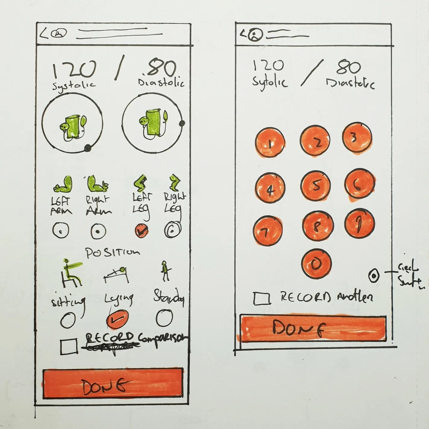 Wireframe sketch of blood pressure input