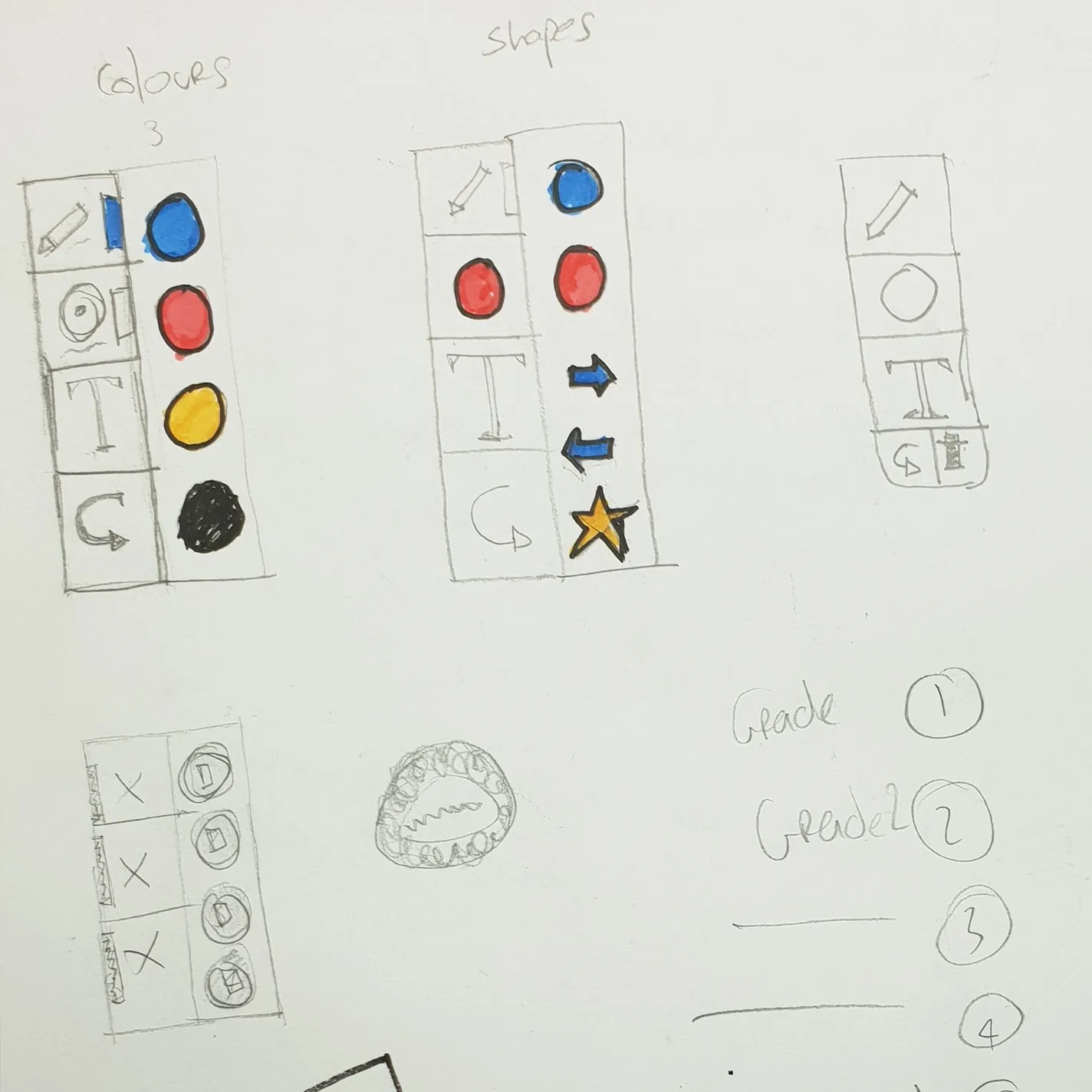 Wireframe sketch of menu options