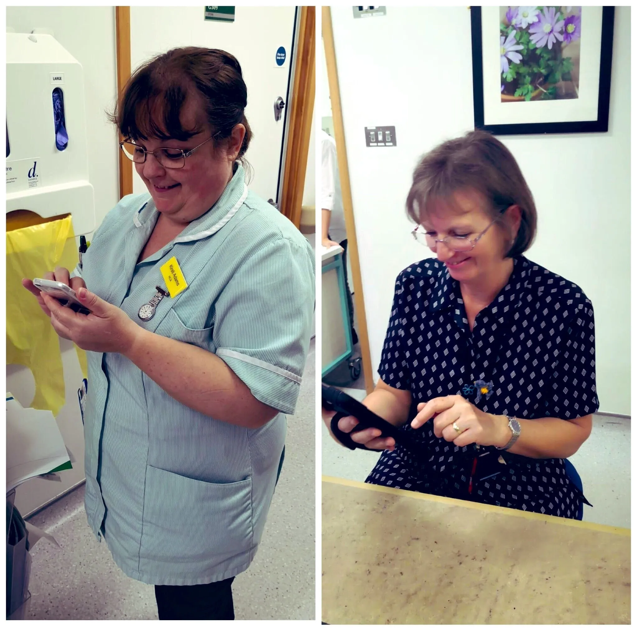Kirsti, HCA and Jakki, receptionist from Triscombe Ward using the app to update patient movement